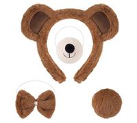 GWAWG 4PCS Bear Costume Accessories, Fluffy Bear Ears Headband Bear Nose Bow Tie and Tail Set, Cute Bear Fancy Dress Animal Costume Accessory Kids Adult for Halloween Carnival Cosplay World Book Day
