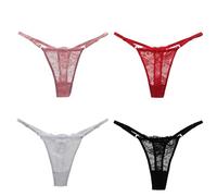 GWAWG 4Pcs Lace Sexy Panties Ice Silk Low Waist G-String Thongs Comfortable Adjustable Lace Invisible Underwear for Women (UK, Alpha, XL, Regular, Regular, XL)