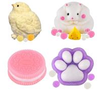 GWAWG 4Pcs Taba Squishy Kit, Fufu Squishy Paw, Hamster, Chick, Biscuit Squeeze Toy, Stress Relief and Sensory Fidget Toys, Birthday Gift for Boys, Girls, Adult