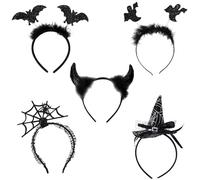 GWAWG 5Pcs Halloween Headbands Spider Web Witch's Hat Bat Devil Horns Ghost Headwear Accessories for Adult Kid Halloween Party Favors