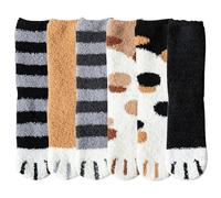 GWAWG 6 Pairs Fluffy Socks for Women, Cozy Cat Paw Novelty Socks, Fleece Womens Fluffy Socks for Autumn, Cute Cat Gifts, Perfect for Halloween, Bedtime, and Cozy Days, Soft Fuzzy Socks for Cat Lovers