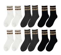 GWAWG 6 Pairs Leopard Crew Socks 35-42 Women's Cotton Socks Leopard Print Stripe Socks Sports Socks for Casual Wear Breathable Ankle Socks for Gym and Leisure Multipack