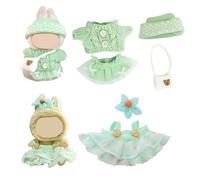 GWAWG 6 Pcs Fresh Green Doll Clothes Set for 17cm Dolls,Outfit Accessories Sets Comprise A Hat,A Headwear,A Piece of Clothing,Two Princess Dresses, And A White Backpack No Doll