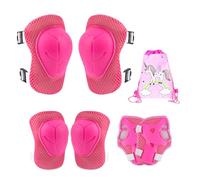 GWAWG 6 Pcs Pink Kids Knee Pads Wrist Guards Elbow Protective Set with Unicorn Drawstring Bag, Adjustable Gear, for Roller Skates Scooter Skating Riding Cycling, for 3-12 Years Old Girls Kids