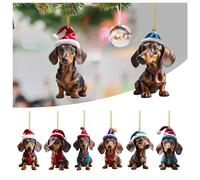 GWAWG 7PCS Dachshund Dog Christmas Ornament, Car Hanging Baubles, Hanging Christmas Tree Decorations Acrylic Decoration