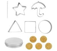 GWAWG 7Pcs Korean Sugar Candy Making Tools, Stainless Steel Biscuits Mold Sugar Game Kit, Triangle, Round, Umbrella, Star, Square Shape with Tin Case Needle for Squid, Party, Sugar