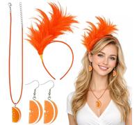 GWAWG Aperol Women's Costume Set, Headband Orange with Feathers, Orange Earrings and Necklace, Feather Hair Accessories, Fruit Costume for Carnival, Halloween, Theme Party, Carnival Accessories