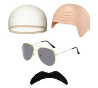 GWAWG Bald Cap, Skin Head Skull Wig, Bald Head Wig Cap Costume Set, Sunglasses, Mustache, Halloween Fancy Dress Famous Rapper Cosplay for Adults Men Women