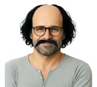 GWAWG Baldy Man Old Men Costume, Realistic Bald Cap with Sunglasses Beard, Halloween Carnival Funny Cosplay Prop Accessory for Adult, Wizards Dress