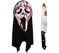 GWAWG Bleeding Scream Mask with Bloody Plastic Knife,Ghost Face Halloween Mask Adult Scary Costume Accessory