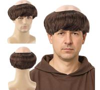 GWAWG Brown Monk Wig Short Straight Hair with Hairnet, Funny Costume Accessory Short Style Historical Character Wig, Men's Party Halloween Old Man Medieval Theatre Cosplay Performance