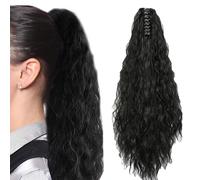 GWAWG Claw Clip Ponytail Extension, 50 cm Long Wavy Curly Hair Extension, Synthetic Braid Hair Extension, Black Claw Clip-In Hairpiece, Ponytail Extension for Women