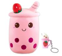 GWAWG Cute Cartoon Plush Doll, Strawberry Ice Cream Boba Milk Tea Shaped, with Pink Keychain, Soft Pillow Stuffed Toy, Skin-friendly Comfortable Hugging Cushion, Party Favors Birthday Gift for Childr