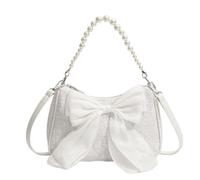 GWAWG Fashion Pearl Handbags,Vintage Shoulder Bag with Bow Tie for Women,Compact Women Handbag,Multifunction CrossBody Bags,Popular Women's Bags,White