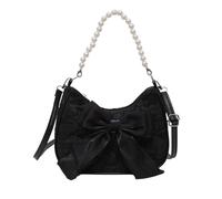 GWAWG Fashion Pearl Handbags,Vintage Shoulder Bag with Bow Tie for Women,Compact Women Handbag,Multifunction CrossBody Bags,Popular Women's Bags,Black