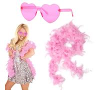 GWAWG Feather Boas Multipack, 2m Colors Available Artificial Feather Boas with Heart Glasses, Artificial Fluffy Boa Decorations for Dancing Accessories (Pink)