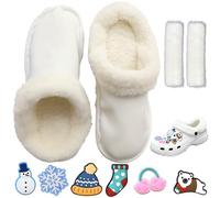 GWAWG Fleece Liners for Crocs with Shoelace Cover and 6 Christmas Charms, Removable Fuzzy Shoe Inserts, Warm Lining for Clogs, Boots, Shoes, Winter Insoles for Women Men (White, 38-39)