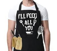 GWAWG Funny Black BBQ Chef Aprons I'll Feed All You Funny Professional BBQ Aprons with 2 Pockets Kitchen Cooking Gift Apron for Men Women Suitable for Home Kitchen Garden Work Restaurant