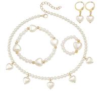 GWAWG Girls Pearl Jewelry Set, Heart Butterfly Necklace Earring Bracelet Ring Set for Little Girl, Princess Dress Up Kids Jewelry Party Birthday Gift Toys for 3-15 Year Old Girls (White, One Size)