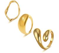 GWAWG Gold Chunky Rings for Women, 14K Gold Plated Ring Set, Adjustable Dome Thick Open Rings, Minimalist Thumb Rings for Women, Perfect for Stacking, Gifts for Girlfriend Mom, with Jewellery Box