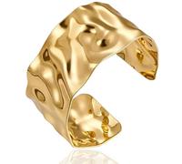 GWAWG Gold Cuff Bracelet, Adjustable Hammer Strike Chunky Gold Bangle for Women