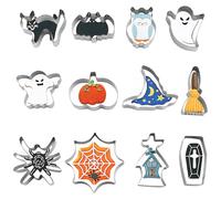GWAWG Halloween Cookie Cutters,12 PCS Metal Baking Biscuit Cutters for Ghost, Spider, Bat, Pumpkin, Witch Hat & More, Professional Pastry Tools for Halloween Baking Decorations
