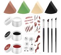 GWAWG Halloween Face Paint, Halloween Make Up 3 Colours Black Red White, With Make-Up Sponges, Brushes & Tattoo Stickers, Special Effects Makeup Kit for Zombie, Vampire, Joker Costume