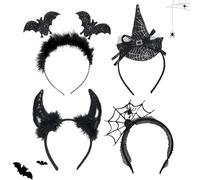 GWAWG Halloween Headbands Witch,Devil Horns Spider,Bat,Headwear for Women, Kids, Adults,Party Favors,Halloween Accessories (4)