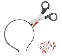 GWAWG Halloween Knife Through Head Headband with 5 Realistic Scar Tattoos, Costume Accessory for Adults & Kids Party Props (Scissors)