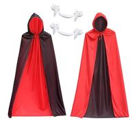 GWAWG Halloween Vampire Cloak Capes, Unisex Reversible Hooded Vampire Witch Capes for Adult Kids, with 2 Pcs Fangs, for Masquerade Party Cosplay Costumes (S)