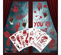 GWAWG Halloween Window Decorations - 71Pcs Scary Halloween Stickers for Windows, Walls & Doors, Bloody Handprints Footprints Wall Decals, Reusable Halloween Party Decorations Indoor Outdoor