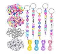 GWAWG Keyring Making Kit for Kids Teens, 566 Pcs DIY Keychain Set with Letter Bead, Colorful Beads, Heart Beads & Cords - Craft Kit for Friendship Bracelets, Jewelry, Party Favors, Backpack Charms