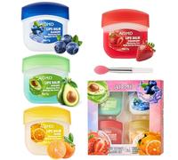GWAWG Lip Sleeping Mask, 4 PCS Lip Balm Set Mini Day and Night Repair Lip Balm for Chapped Cracked Dry Lips Nourishing & Hydrating Lip Mask for Women Men (Orange Strawberry Blueberry Avocado)