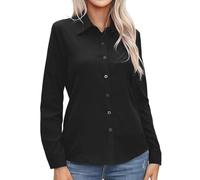 GWAWG Long Sleeve Button Casual Top Black Shirts for Women Fitted Stretch Basic Blouse Tops for Office Business Ladies. (UK, Alpha, S, Regular, Regular)