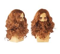 GWAWG Long Wig and Beard Adults Dark Brown Curly,Wig Long Beard Costume Fancy Dress Party Accessory and Moustache Cosplay Halloween Character Costume for Halloween Carnival Wizard Fancy Dress