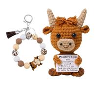 GWAWG Mini Funny Positive Highland Cow,Cow Keyring,Creative Cute Crochet Doll,Mini Funny Emotional Support Gift for Women Friends for Student (B)