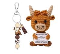 GWAWG Mini Funny Positive Highland Cow,Cow Keyring,Creative Cute Crochet Doll,Mini Funny Emotional Support Gift for Women Friends for Student (A1)