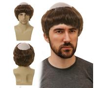 GWAWG Monk Bald Cap Wig - Realistic Latex Bald Headpiece with Brown Friar Hair, One Size Fits Most Adults,Perfect for Halloween, Cosplay & Costume Parties