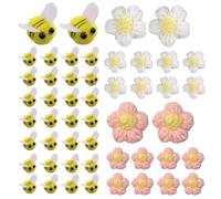 GWAWG Pack of 50 Wool Felt Bee Decoration, 30 Pcs Bee Decorative and 20 Pcs Crochet Flowers, Small Bee Decoration, Bee Costume Accessories for DIY Craft Shop Clothing Decorations