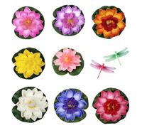 GWAWG Pack of 8 Floating Flowers, Floating Water Lily, Floating Lotus Flowers, Floating Aquarium Plants, Artificial Lotus with Dragonfly for Pond Decoration