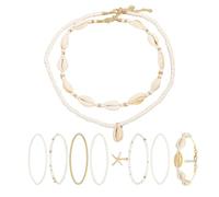 GWAWG Pack of 9 Shell Necklaces, Shell Necklace Bracelet for Travel, Women's Bohemian Style Pearl Bracelet Set with Choker Chain Pearls, Beach Jewellery for Women Girls