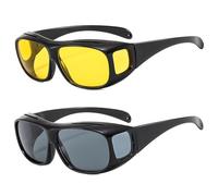 GWAWG Polarized Night Driving Glasses 2 Pack Night Day Vision Driving Wrap Around Anti Glare Sunglasses, Retro Wrap Around Glasses, Fashion Oversized Night Vision Glasses for Women Men