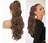 GWAWG Ponytail Extension, Black Hair Claw Clip in Extensions，Hair Extensions, Long Curly Wavy Hairpieces Drawstring for Natural，Soft Synthetic,Clip In Hair Extension. (light brown)