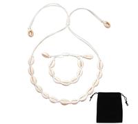 GWAWG Shell Necklace Bracelet Set, Shell Jewellery, 2 Pieces Shell Necklace and Bracelet, Shell Choker Bracelet Set, Beach Chain and Bracelet, one size, Alloys, No Gemstone