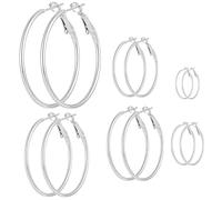 GWAWG Silver Hoop Earring for Women, 6 Pairs Large Silver Hoops, Hypoallergenic Stainless Steel Earrings, Classic Lightweight Jewelry for Daily Wear, Special Occasions, 20/30/40/50/60/70 mm