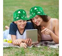GWAWG St. Patrick’s Day Green Leaf - Bucket Hat for Women Men Irish Sun Hat Double-Side-Wear Reversible Green Fisherman Hat Costume Travel Beach Party