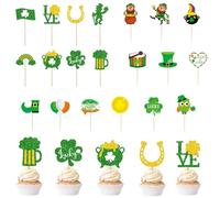 GWAWG St Patrick's Day Cupcake Toppers, 20Pcs Shamrock Cake Topper Set, Good Luck Cupcake Toppers for St Patricks Day Party Favor, Leprechaun & Pot of Gold Irish Gifts Decorations for Parties & Pubs