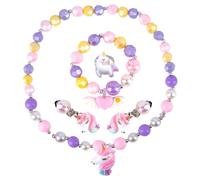 GWAWG Unicorn Necklace Bracelet Girls Colorful Jewellery Set Necklace Earring Bracelet Ring Set for Little Girl Princess Dress Up Great Costume Jewelry and Party Favors Gift