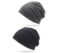 GWAWG Unisex Slouch Beanie Hat,2 PCS Beanie Skull Cap,Knitted Cotton Hat for Men and Women,for Running Cycling Sleeping Skiing Black
