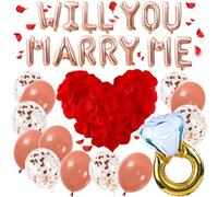 GWAWG Will You Marry Me Foil Balloon,Romantic Proposal Decorations with 2000 PCS Artificial Rose Petals,Valentine'S Day Balloon Decorations for Valentine's Day, Anniversary, Birthday Surprises